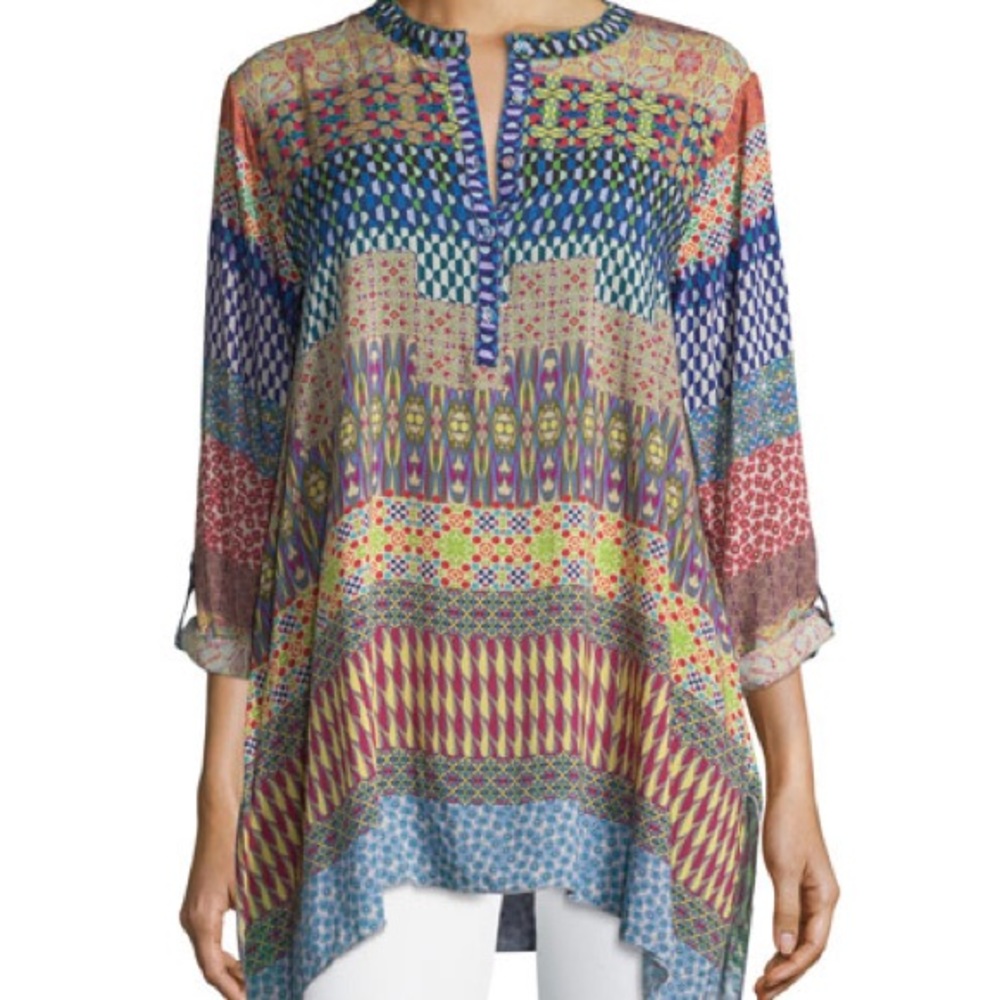 Johnny Was Dex Split-Neck Printed Tunic Medium